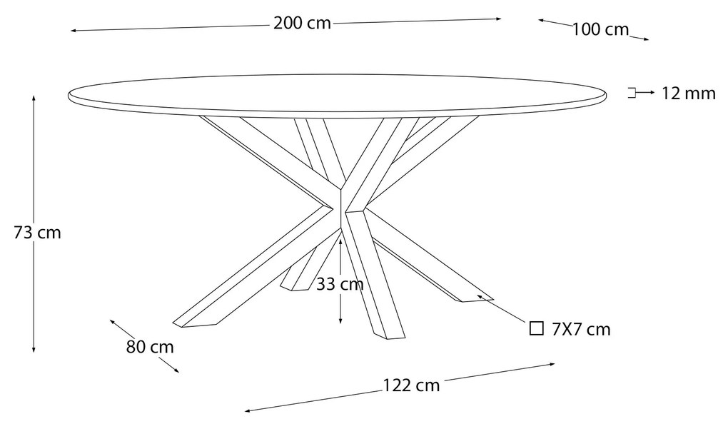 Kave Home - Tavolo Argo di vetro e gambe in acciaio inossidabile 200 x 100 cm