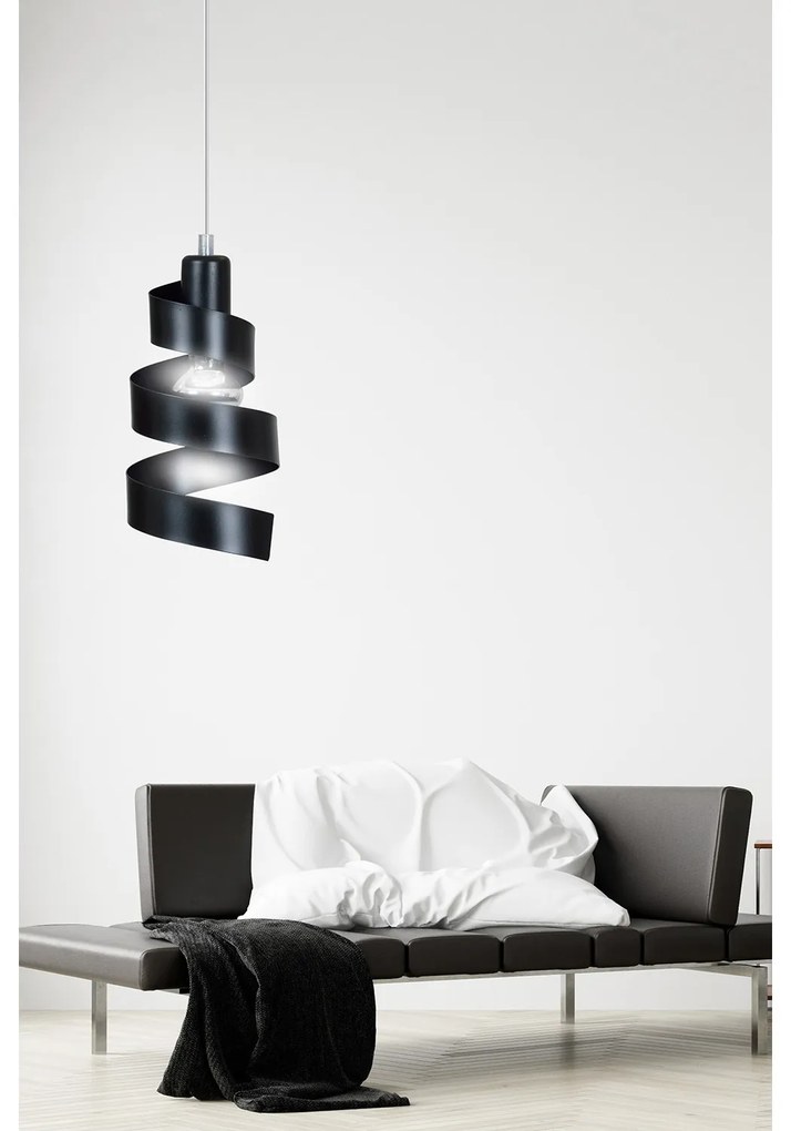 Sospensione Moderna 1 Luce Tristano In Acciaio Nero Con Fasce A Spirale