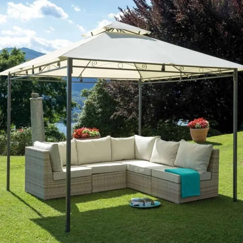 Gazebo 300x300 cm in ferro grigio antracite copertura fissa ecru - Garden