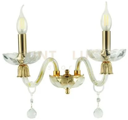 Applique roxanne 2 luci attacco e14 l.30cm  h.22cm cristallo e oro