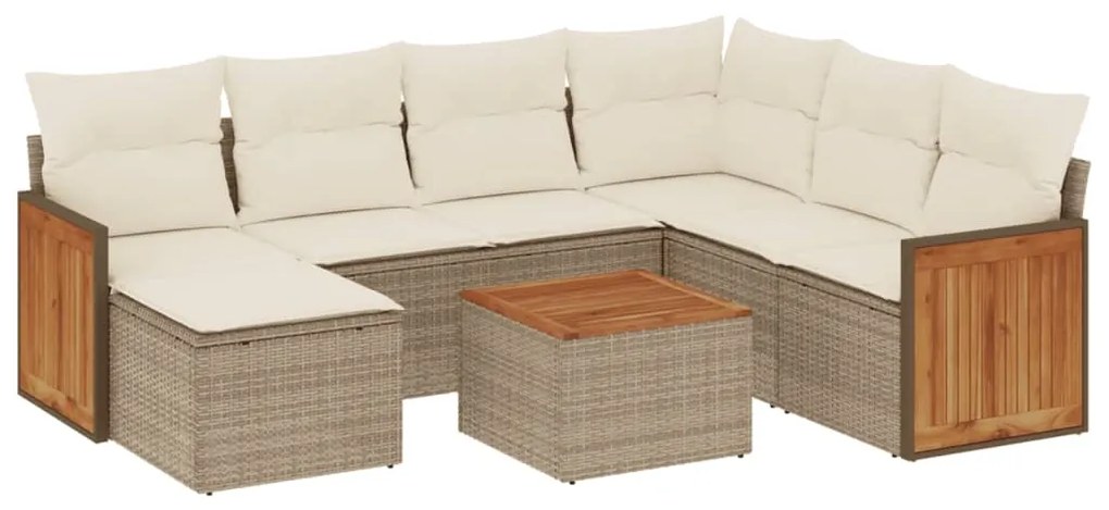 Set divano da giardino 8 pz con cuscini beige in polyrattan