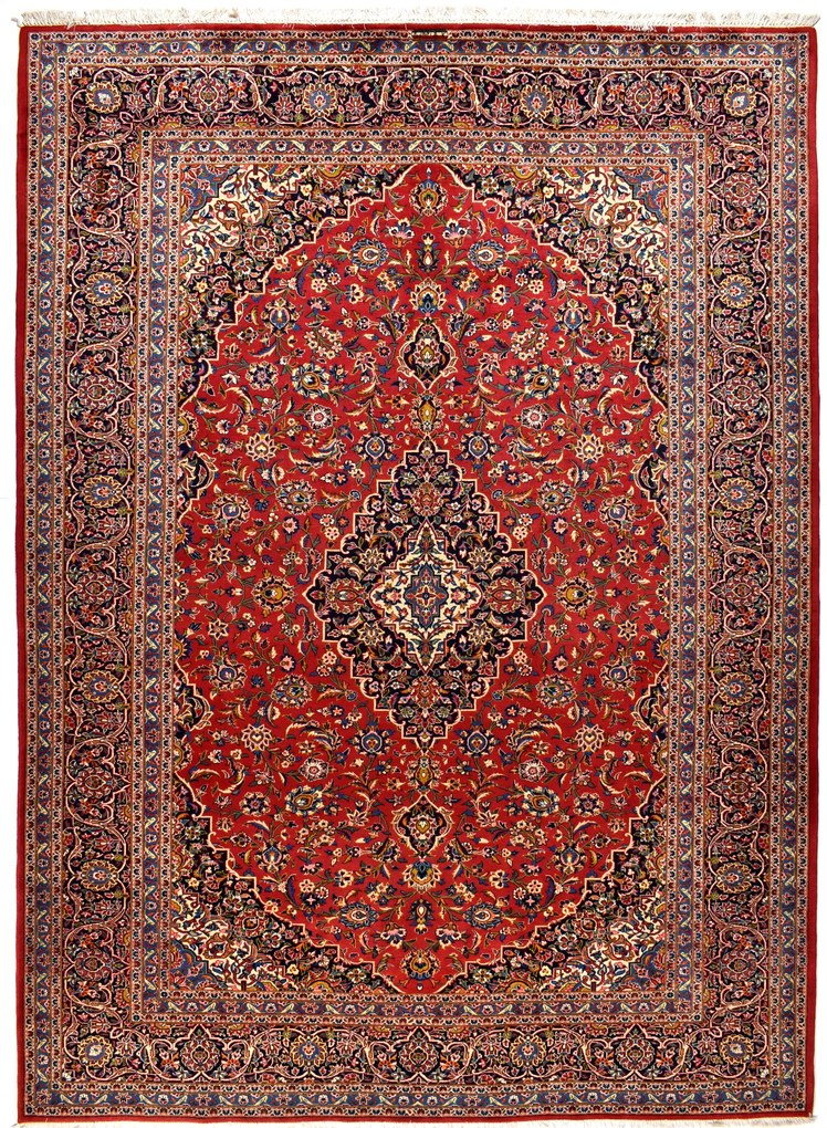 Kashan Tappeto 380x280 Rosso (Iran) Annodato A Mano