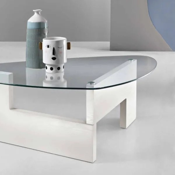Tavolino da caffč piano in vetro base legno CASTORE Bianco