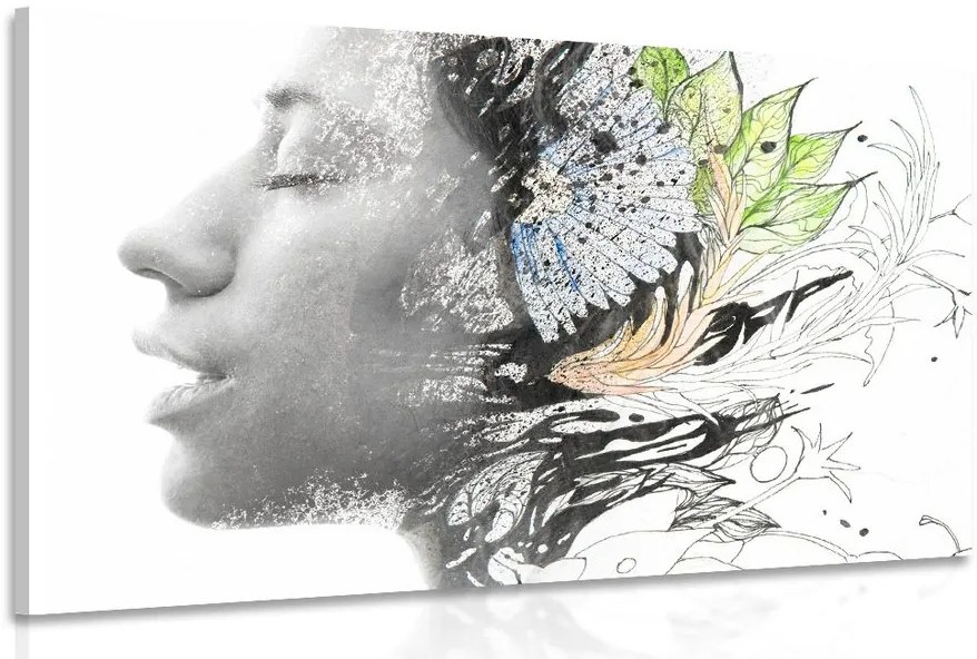 Quadro su tela – Donna con fiori dipinti