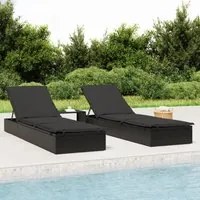 Lettino Prendisole 1 pz con Tavolino Nero in Polyrattancod mxl 106095