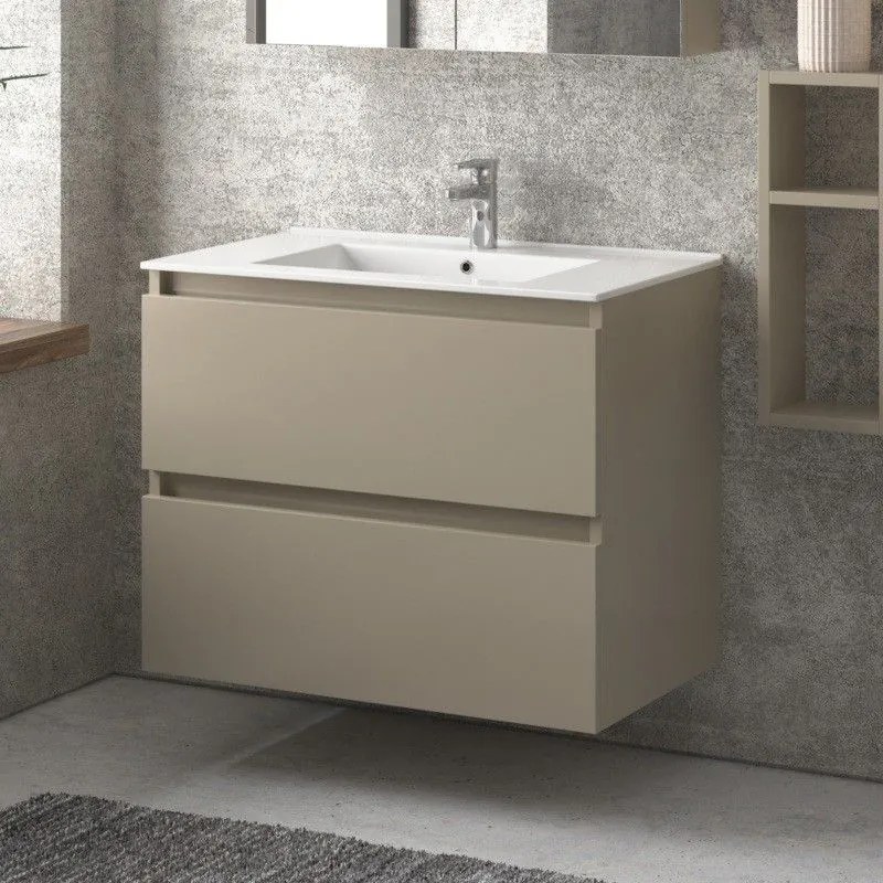 Kamalu - mobile bagno sospeso 80cm con lavabo integrato e 2 cassetti tod-80l