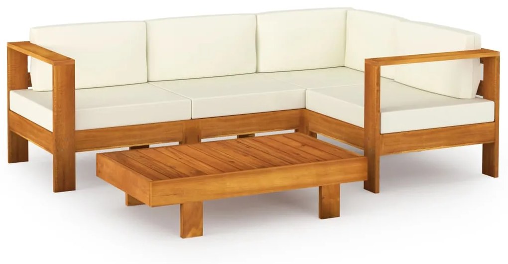 Set divani giardino 5 pz cuscini bianco crema in legno d&#039;acacia