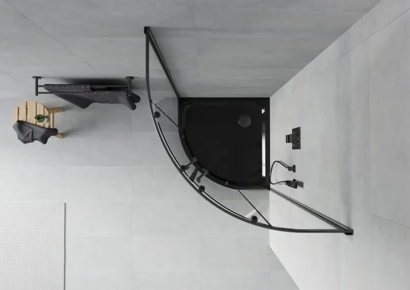 Mexen Rio cabina doccia semicircolare 80 x 80 cm, trasparente, nera + piatto doccia Flat, nero - 863-080-080-70-00-4170B