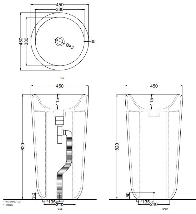 Cielo Fluid Lavabo 45 Cm H.82 Freestanding Centro Stanza Con Scarico A Terra bianco lucido