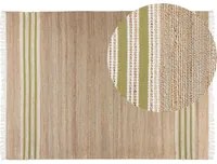 Tappeto in iuta con motivo a righe e nappe beige e verde 160 x 230 cm soggiorno camera da letto ingresso