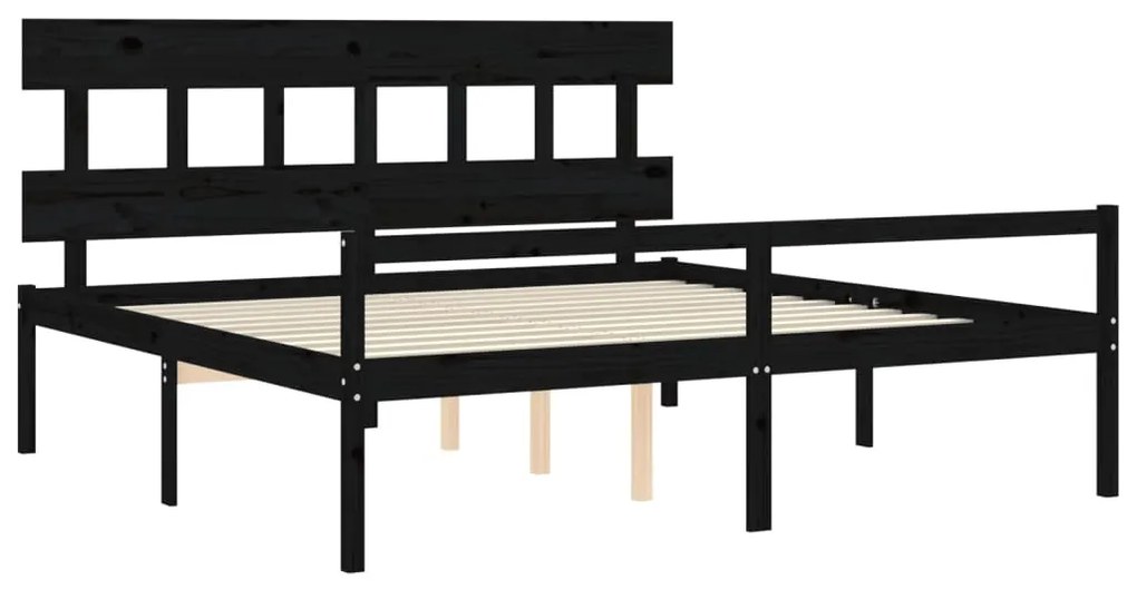 Letto per Anziani con Testiera Nero 200x200 cm Legno Massello