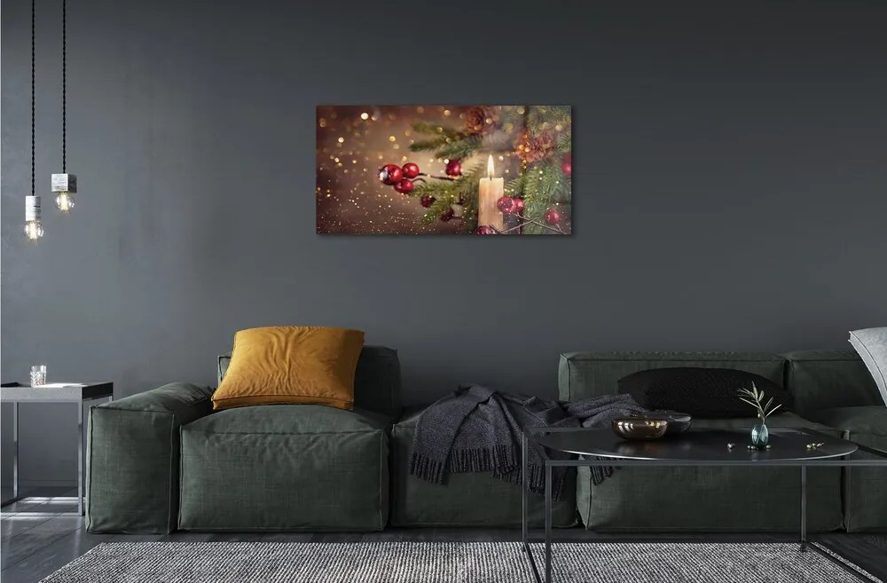 Quadro in vetro Rami di candela, pigne e decorazioni 100x50 cm