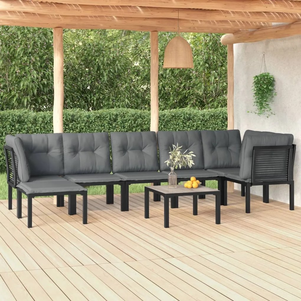 Set salotto da giardino 8 pz nero e grigio in polyrattan