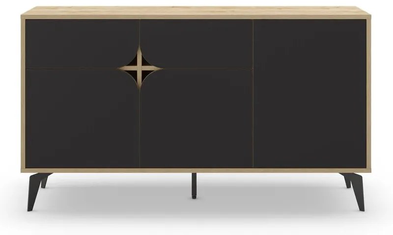 Cassettiera bassa in rovere decorato in nero-naturale 140x79 cm Nola - Marckeric