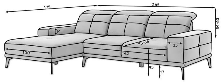 Divano angolare grigio (con penisola a destra/con chaise lounge) Torrense – ELTAP