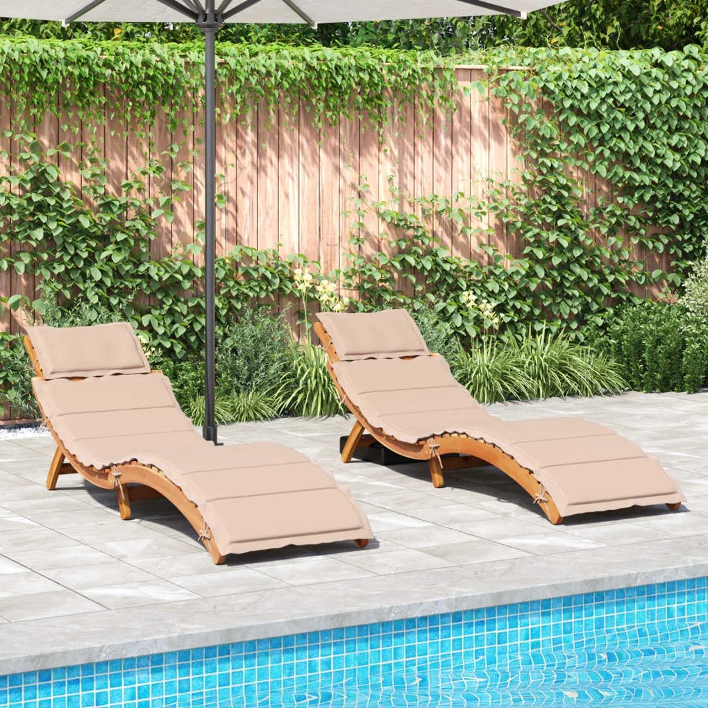 Lettini Prendisole Con Cuscini 2 Pz Beige Legno Massello Acacia /