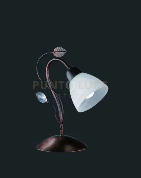 Traditio lampada tavolo metallo ruggine antico vetro bianco con gem...