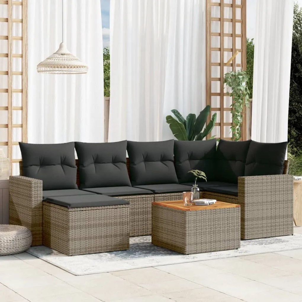 Set divani da giardino 7 pz con cuscini grigio in polyrattan