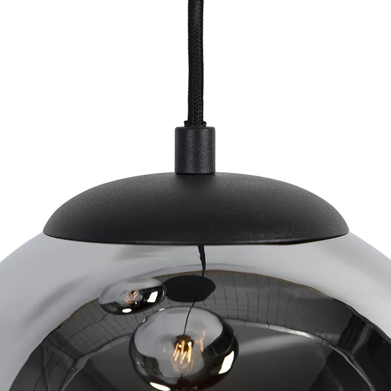 Lampadario Art Déco nero con vetro fumé 3 luci - Pallon