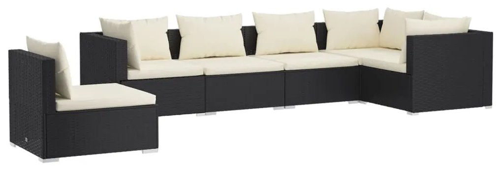 Set Divani da Giardino 6 pz con Cuscini in Polyrattan Nero