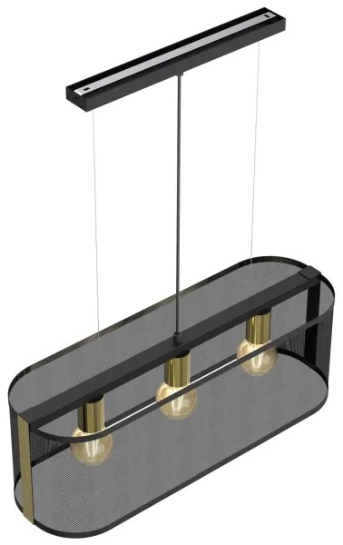 Lampadario a sospensione con filo KAGA 3xE27/60W/230V nero/oro