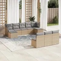 Set Divano da Giardino 10 pz con Cuscini Beige in Polyrattan 3250128