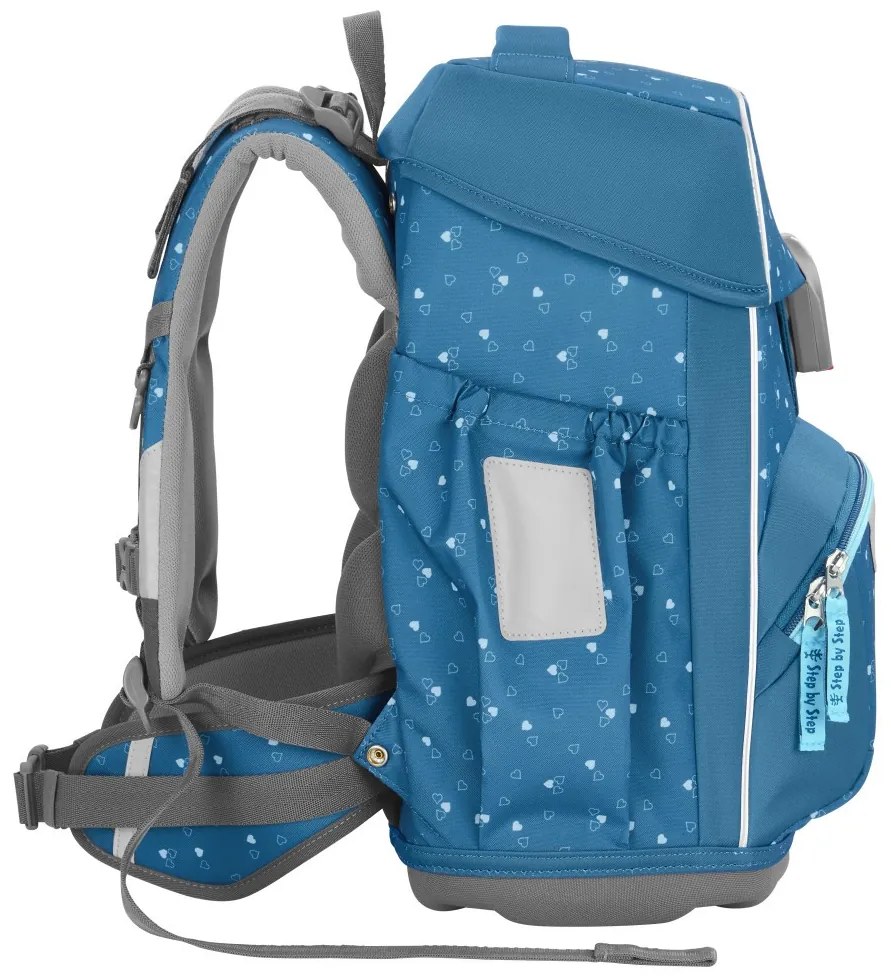 Zaino scuola Step by Step BASIS, Blue Hearts - set 4 pezzi