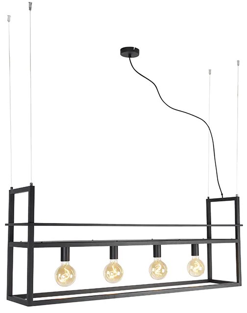 Lampada a sospensione industriale nera con mensola grande 4 luci - Cage Rack