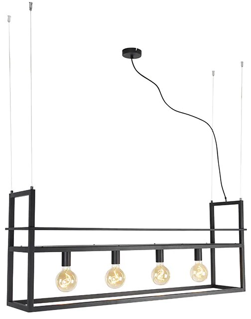 Lampada a sospensione industriale nera grande mensola 4 - luci - CAGE Rack