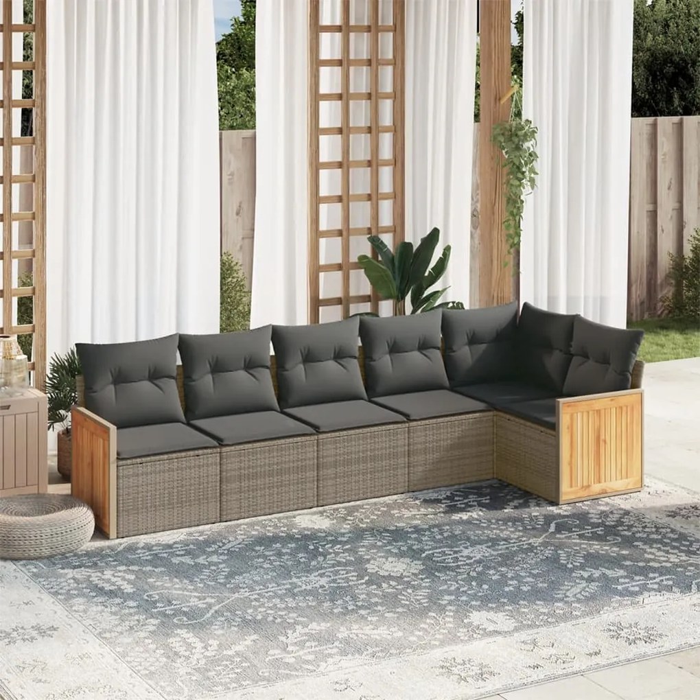 Set divano da giardino 6 pz con cuscini grigio in polyrattan