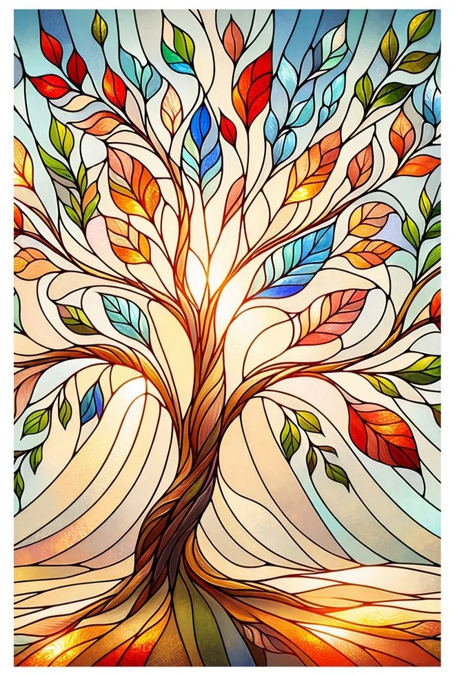 Quadro su tela – Albero della vita con foglie multicolori