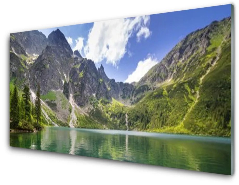 Quadro su vetro Paesaggio del lago di montagna 100x50 cm 2 appendini