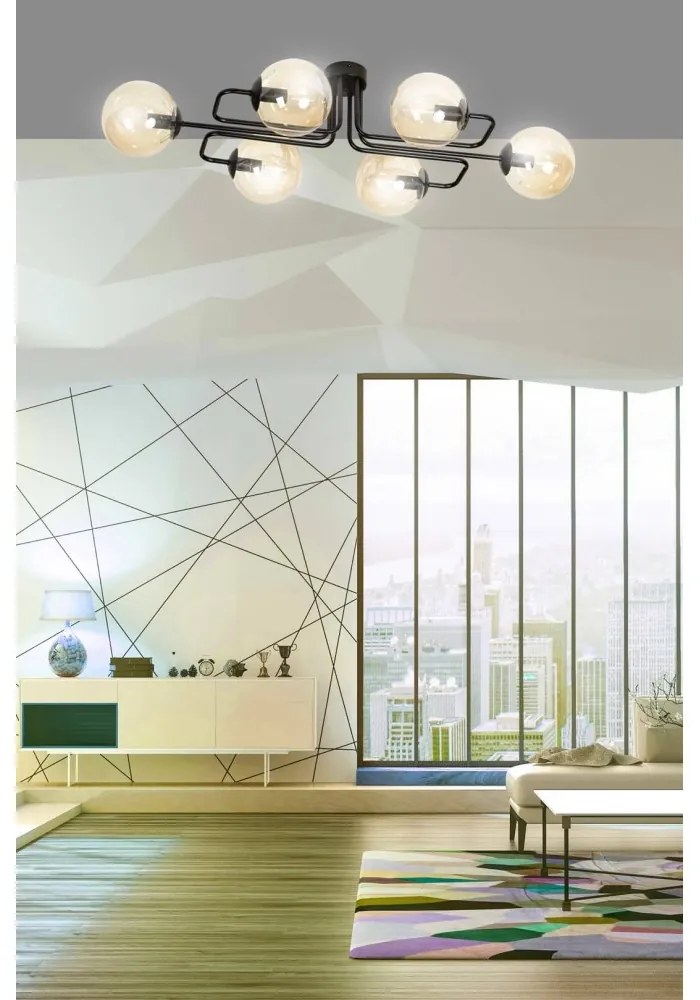 Lampadario da soffitto BRENDI 6 in acciaio e vetro 6xE14 Colore del corpo Ambrata