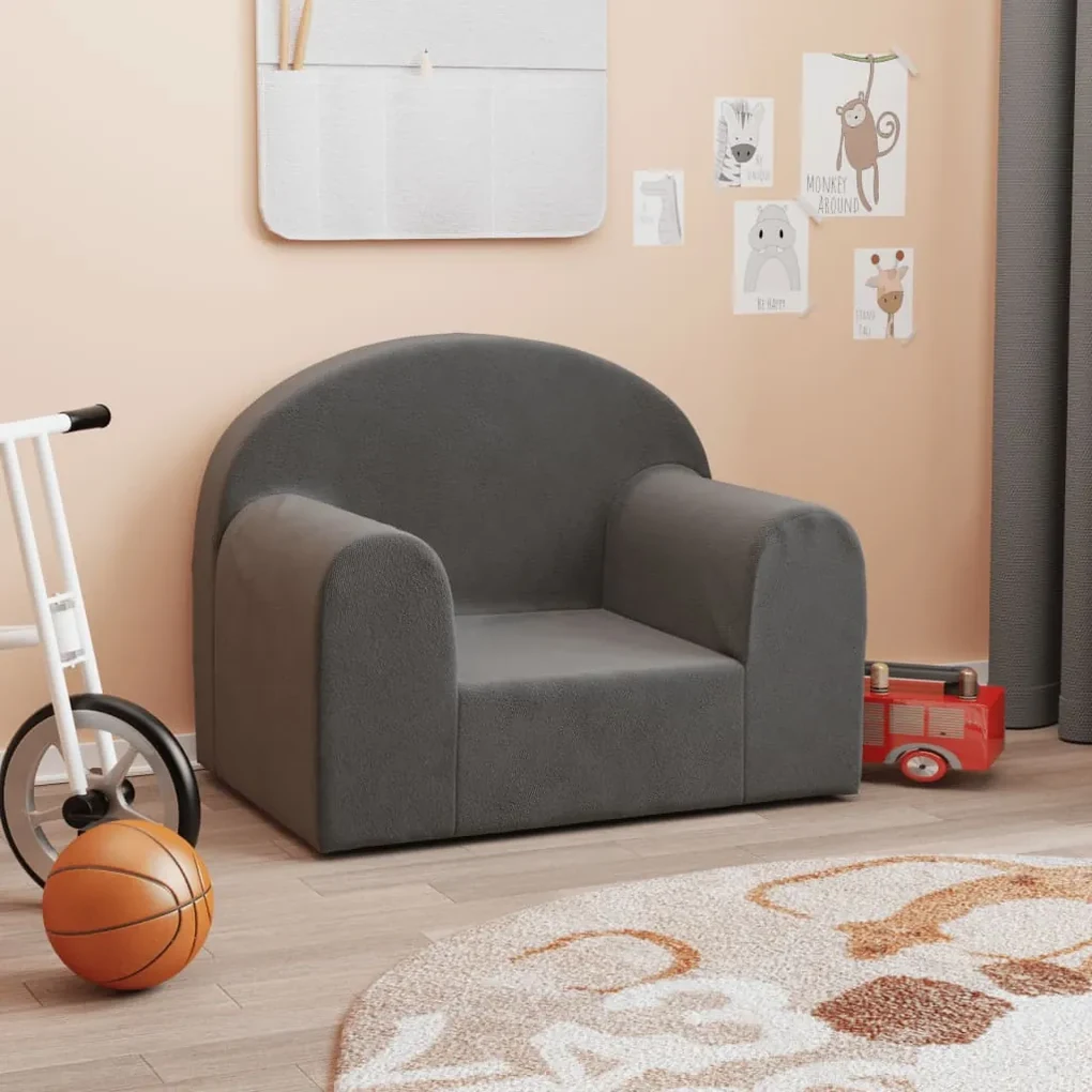 Divano per bambini antracite in morbido peluche | BIANO