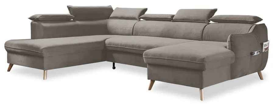 Divano letto angolare a U in velluto marrone chiaro (angolo sinistro) Sweet Harmony - Miuform