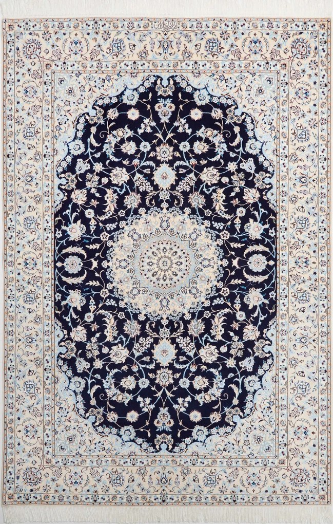 Nain Tappeto 230x160 Blu (Iran) Annodato A Mano