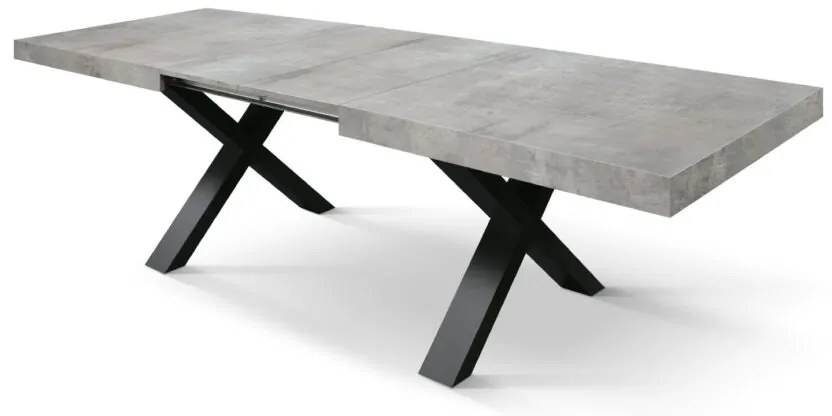 Tavolo allungabile AMALFI in legno grigio cemento e gambe a X antracite, allungabile 180×90 cm – 260×90 cm