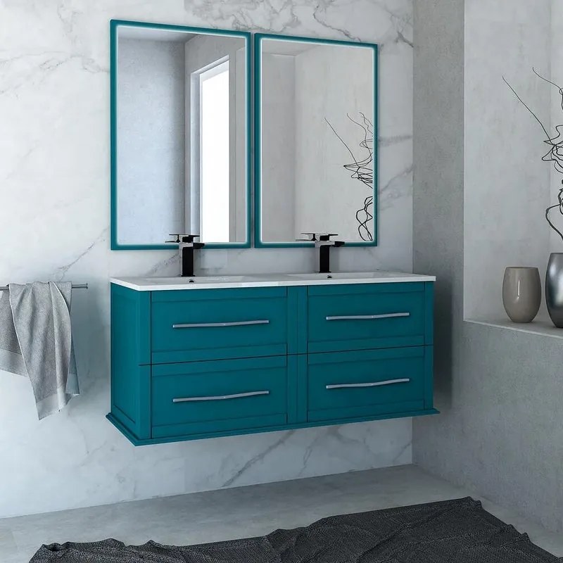 Mobile da bagno sospeso sotto lavabo L 120 x H 55 x P 46 cm blu laccato opaco, 4 cassetti BADEN HAUS Tiffany