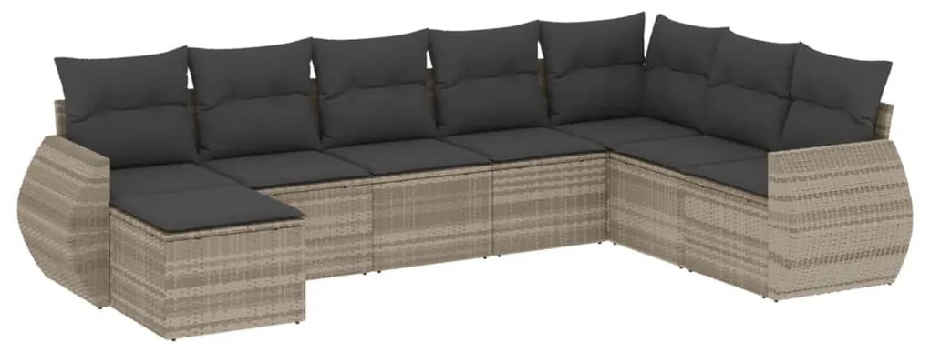 Set divano da giardino 8pz con cuscini grigio chiaro polyrattan