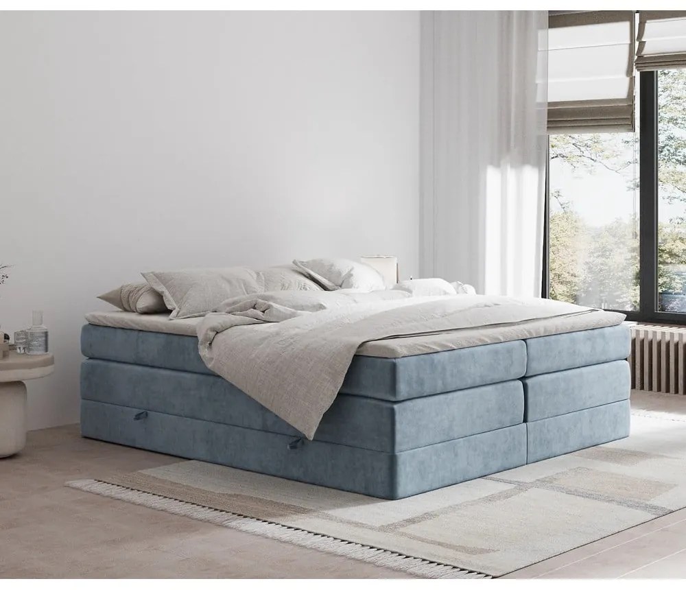 Letto boxspring blu con contenitore/senza testiera 160x200 cm Juniper – Maison de Rêve