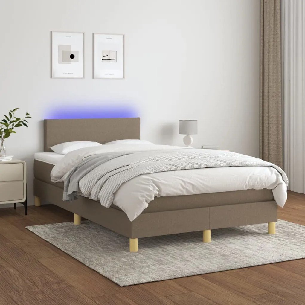 Letto A Molle Con Materasso E Led Tortora 120x200cm İn Tessuto /