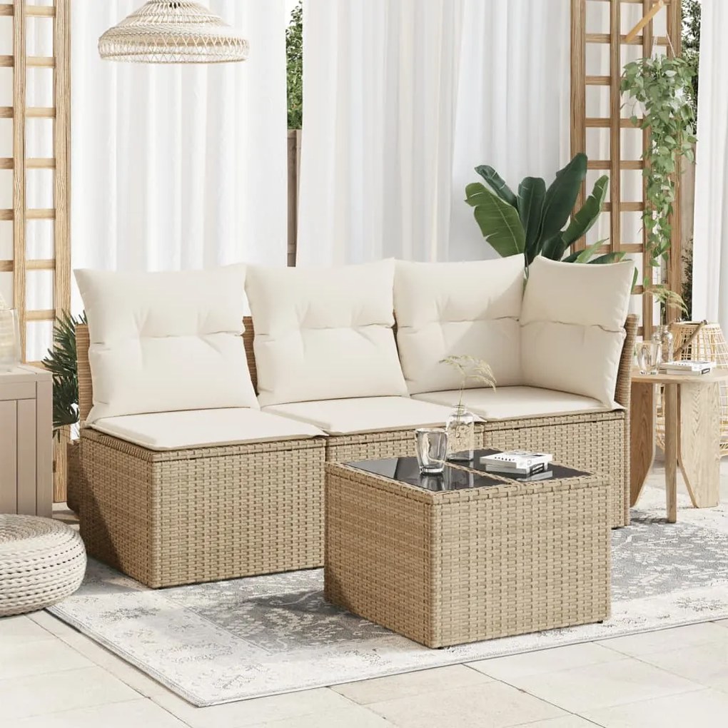 Tavolo da giardino piano in vetro beige 55x55x37 cm polyrattan