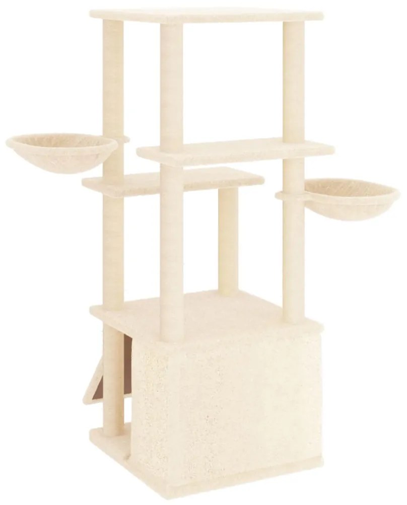 Albero per gatti con tiragraffi in sisal crema 133 cm