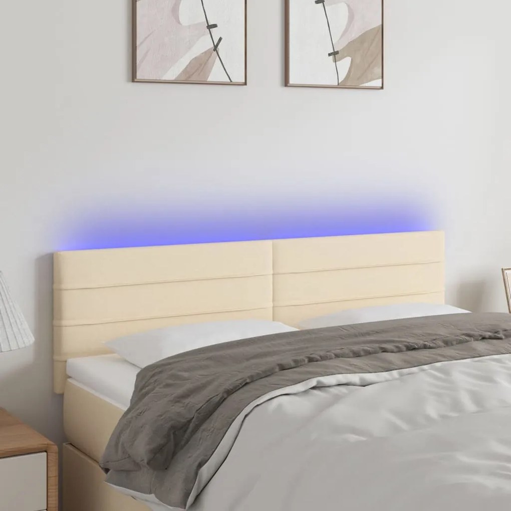 Testiera A Led Crema 144x5x78/88 Cm İn Tessuto /