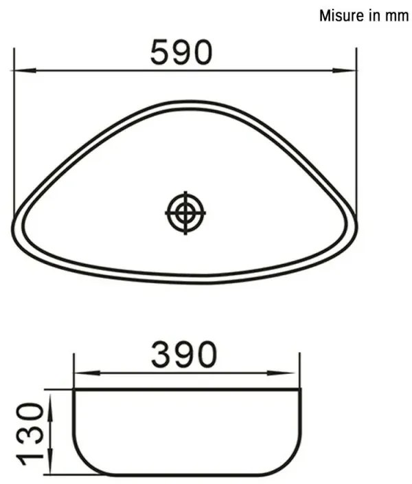 Ciotola da appoggio in ceramica 59x39 cm triangolare bianco lucido