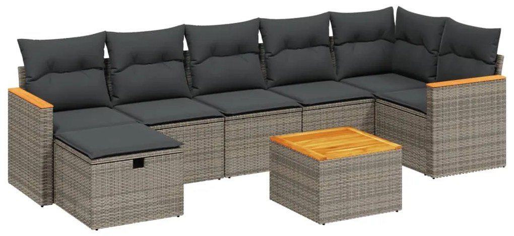 Set divano da giardino 8 pz con cuscini grigio in polyrattan