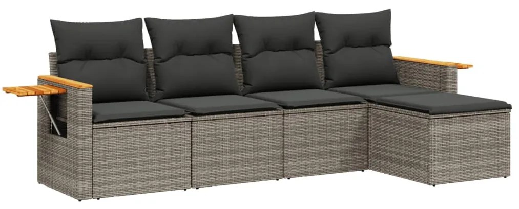 Set Divano da Giardino 5 pz con Cuscini Grigio in Polyrattan