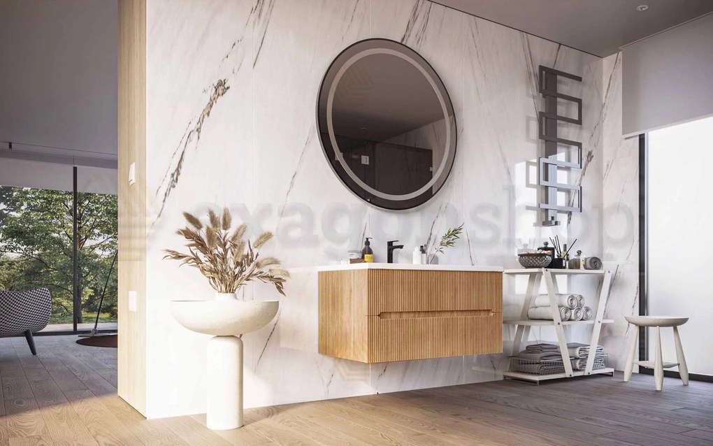 Mobile bagno rovere 120x46 cannettato Urbino due cassetti con lavabo in ceramica frontale