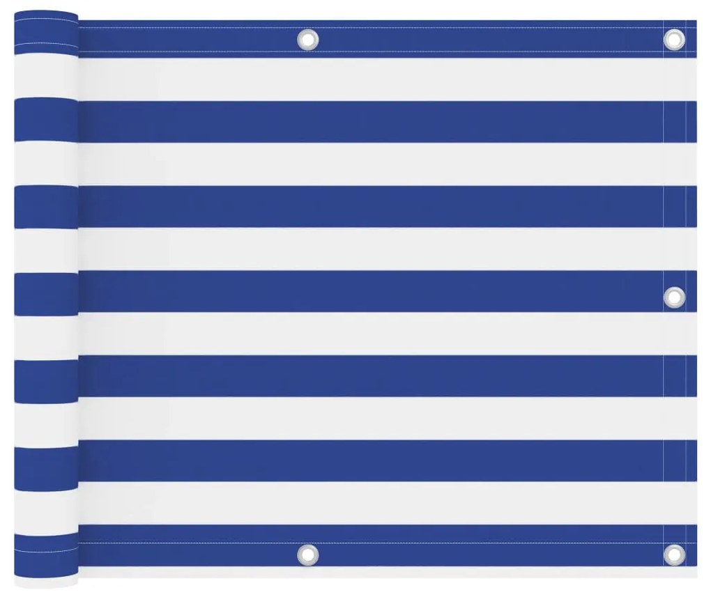 Paravento Da Balcone Bianco E Blu 75x300 Cm Tessuto Oxford /