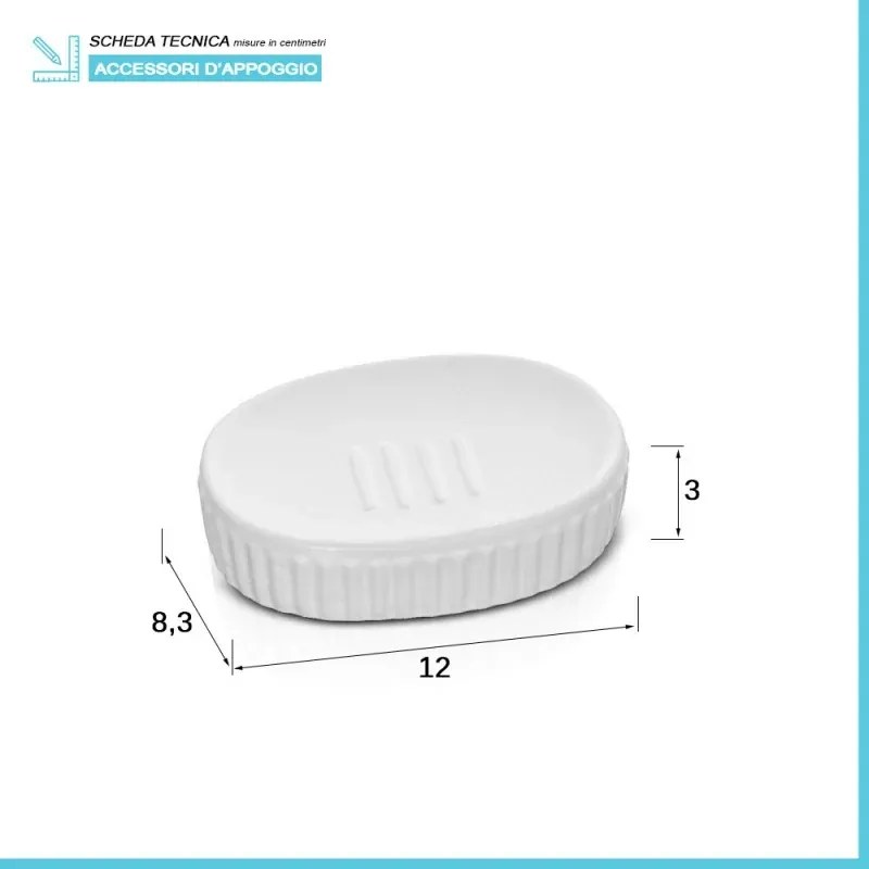 Accessori bagno da appoggio in set 3 pezzi in ceramica colore bianco Cup